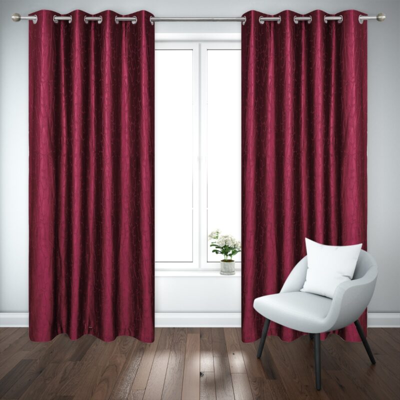 Premium Flower Design Curtains, 11 Feet, Color Maroon